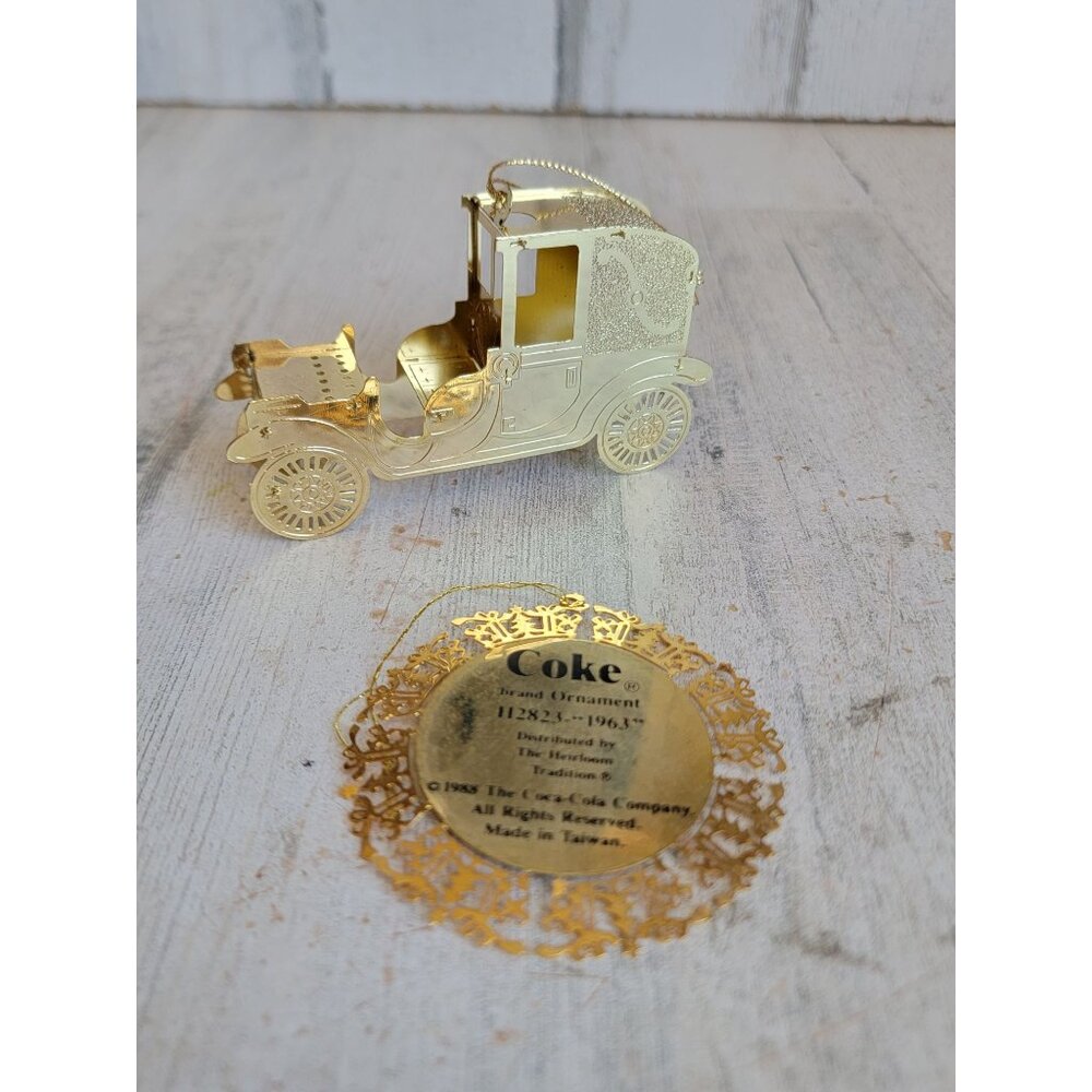 Coke golden tin‎ foil car ornament Xmas vintage unique set